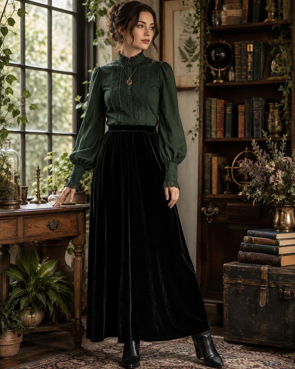 Stonebridge Black Velvet Maxi Skirt M Stretch Made USA NWT Whimsy Goth